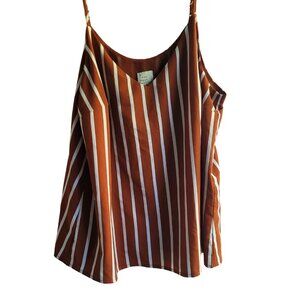 A New Day Womens Striped Sleeveless Blouse M Rust & White Polyester